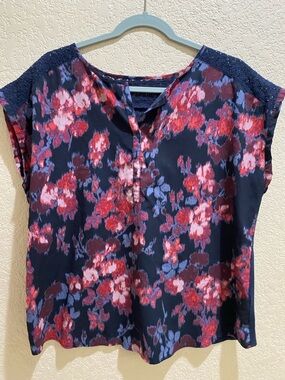 Van Heusen Navy Floral Cap-Sleeve Blouse